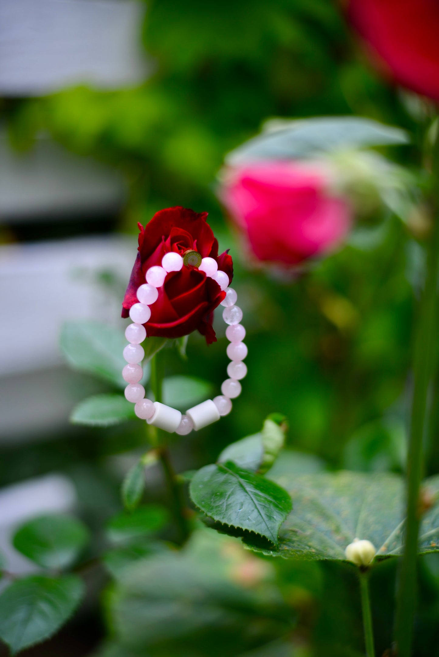 Armband Rosenkvarts med Naturpärlor 8mm