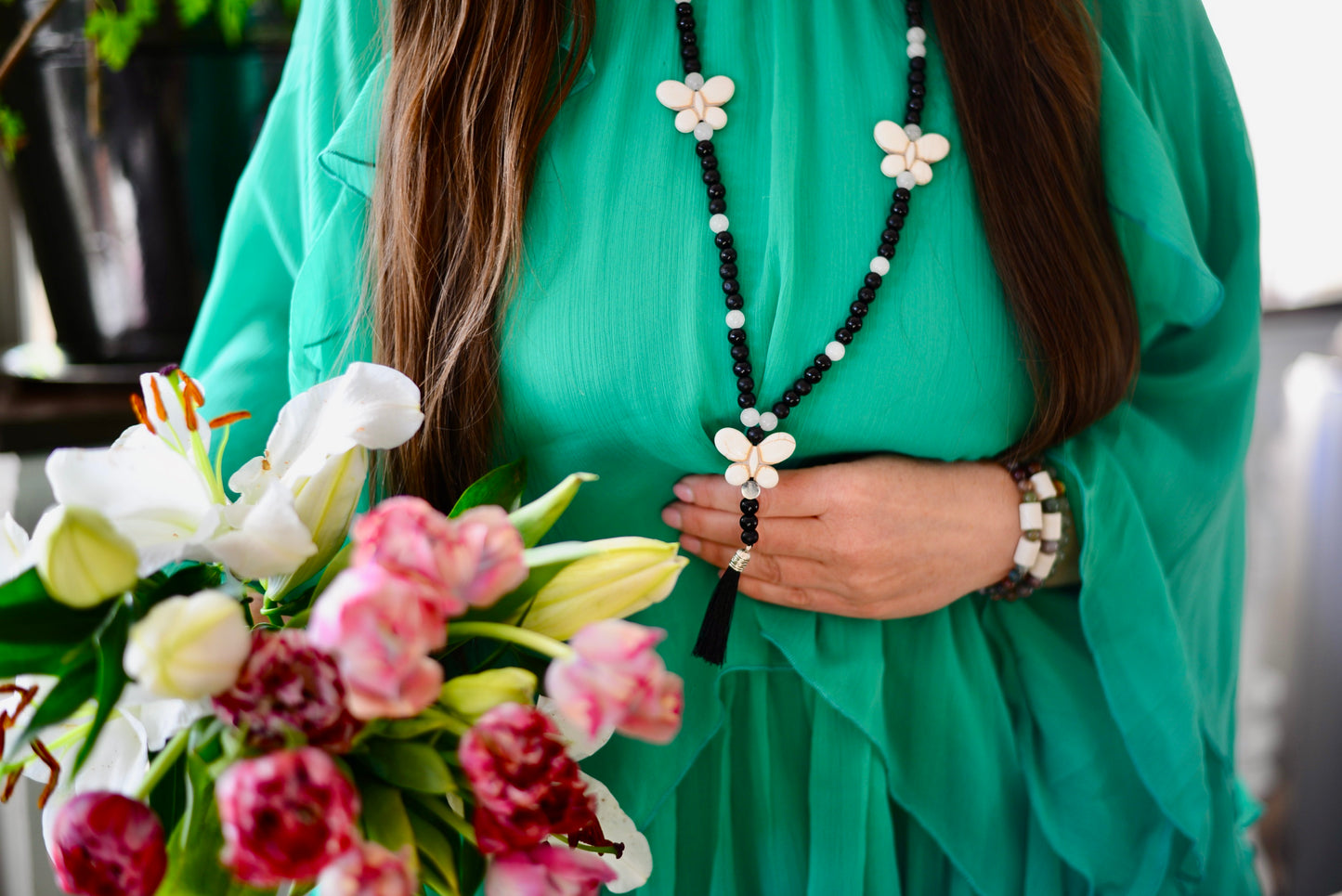Halsband med Naturpärlor & Bergkristall